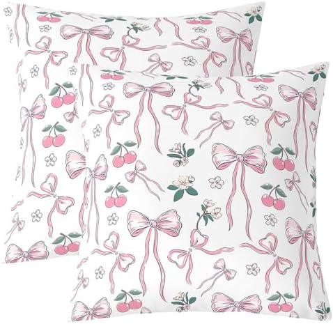 jejeloiu Pink Girls Bow Reversible Throw Pillow Covers for Kids Kawaii