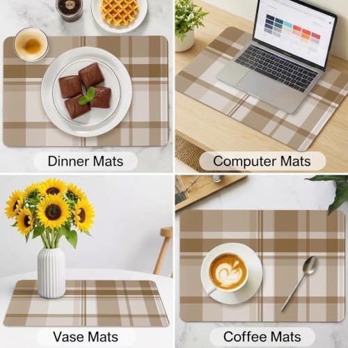 Vintage Beige Brown Plaid Leather Placemats Set of 6,12x18