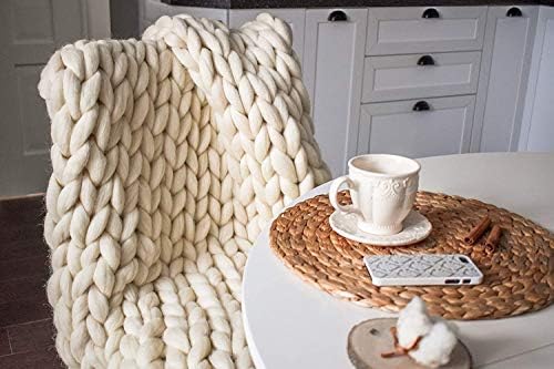 Chunky Knit Blanket Merino Wool Hand Made Boho Soft and Cozy Bulky