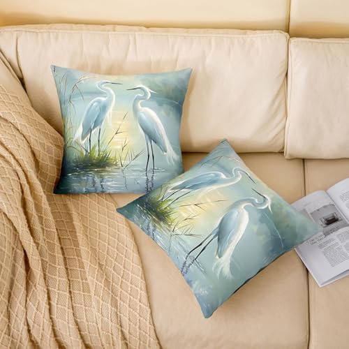 Erosebridal Two Herons Set of 2 Throw Pillow Cover 22x22 Watercolor