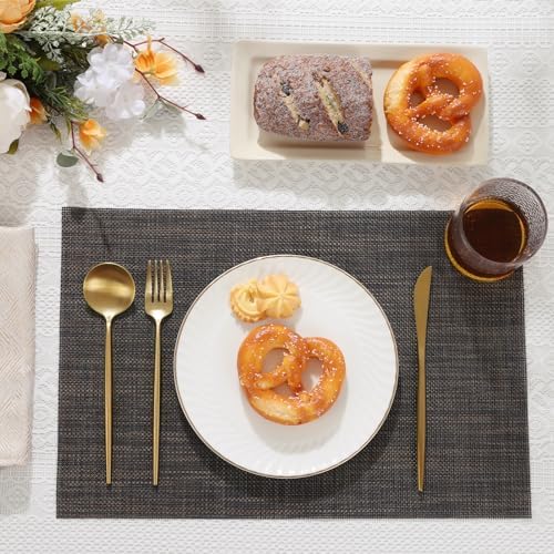 SHACOS Placemats Set of 6 Woven Vinyl Place Mats Wipeable Heat
