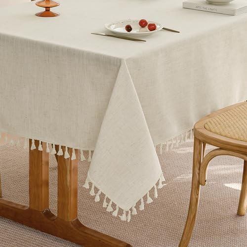 Beige Cream Linen Table Cloth for Dining Room Kitchen Flax Burlap