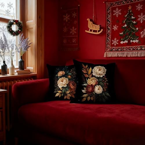 William Morris Inspired-Vintage Peony Floral Pillow Covers 18x18 Set
