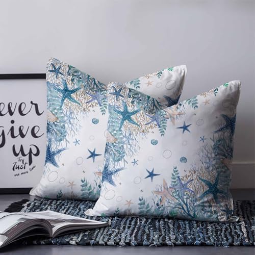 Pillow Covers 20x20 Set of 2, Teal Blue Coastal Throw Pillow Covers