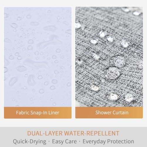 Grey Fabric Shower Curtain with Snap in Liner - Linen Blend, 71x74
