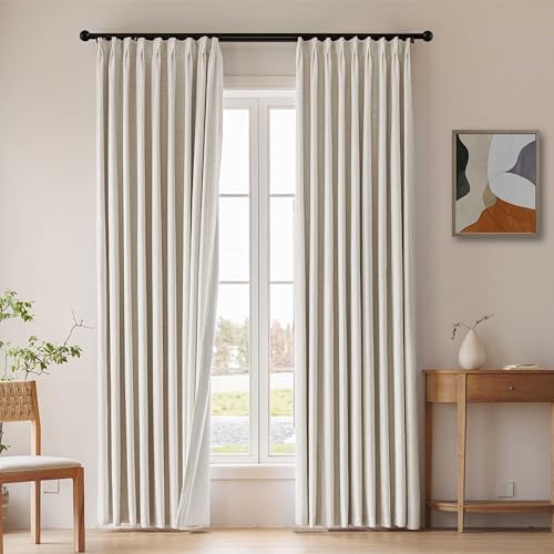 Natural Linen Full Blackout Pinch Pleated Curtains 2 Panels 40"Wx120"L
