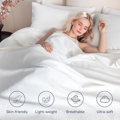 Simple&Opulence 100% Cotton Waffle Weave Blanket, King Size 104"×90"