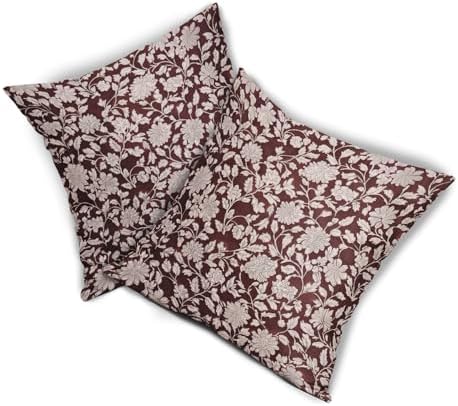 Wine Red and Gray Boho Floral Pillowcase Set of 2 Red Flowers Block