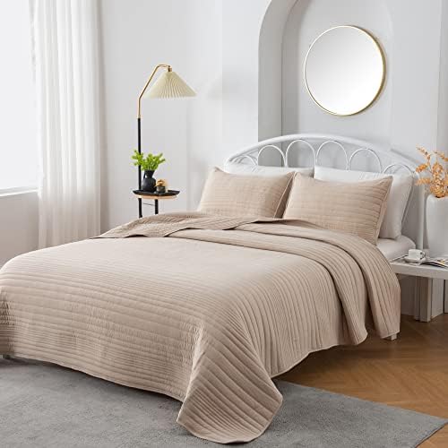 Market & Place Quilt Set Twin Size Taupe | Lightweight Ultra Soft