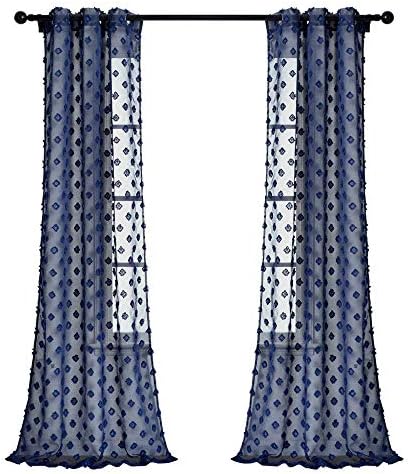 Lush Decor Navy Textured Dot Grommet Sheer Window Curtain Panel Pair