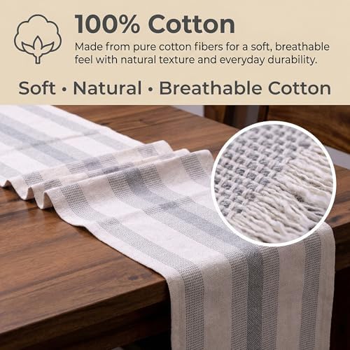 Boho Farmhouse Striped Table Runner 72 Inch Long for Dining Table