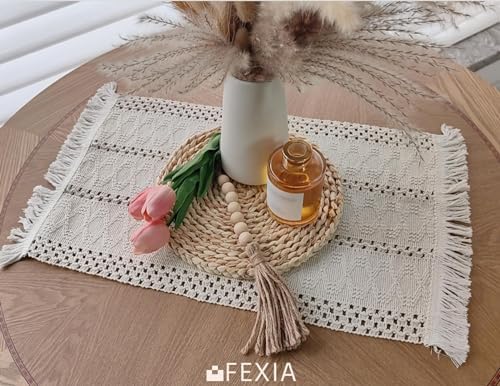 FEXIA Beige Boho Placemats Set of 4 Table Mats Farmhouse Home Dining