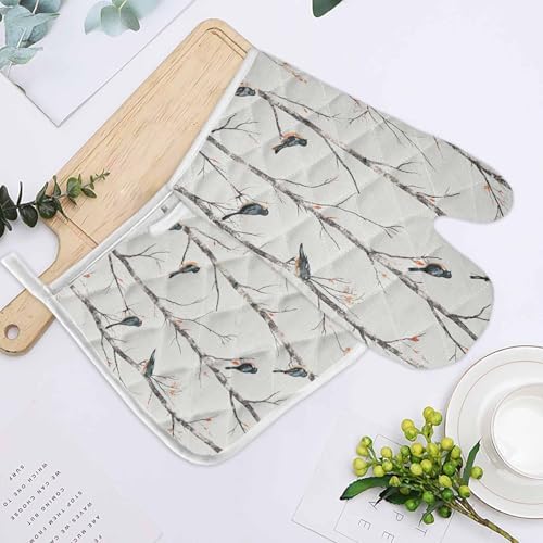 Quilted Cotton Terry Cloth Oven Mitt, Pot Holder Retro Tree Branches