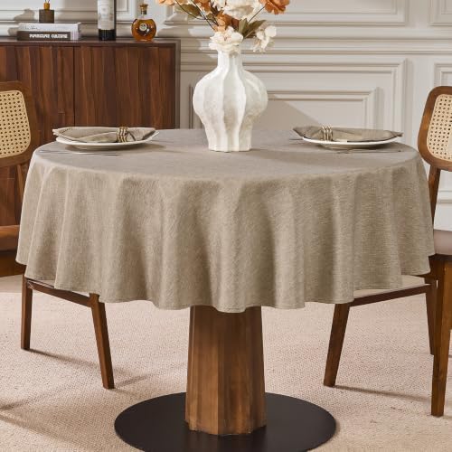 Flaxen 70inch Round Polyester Linen Farmhouse Tablecloth