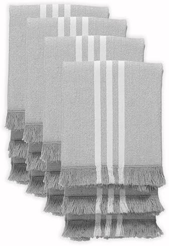 12 Pack Monochrome Stripe Kitchen Towels with Fringes, 16x26 Inch