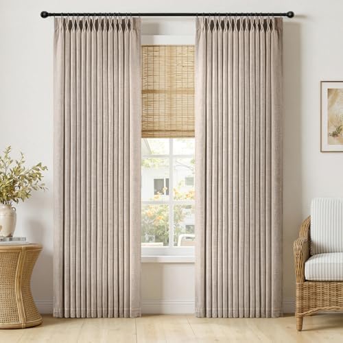 MIULEE Pinch Pleated Thick Linen Curtains 96 Inch 2 Panels Burlywood