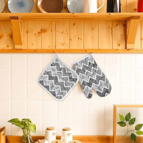 Quilted Cotton Terry Cloth Oven Mitt, Pot Holder Grey Abstract