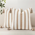 Smile Bee Outdoor Striped Pillow Covers 18x18 Set of 2 Brown and White