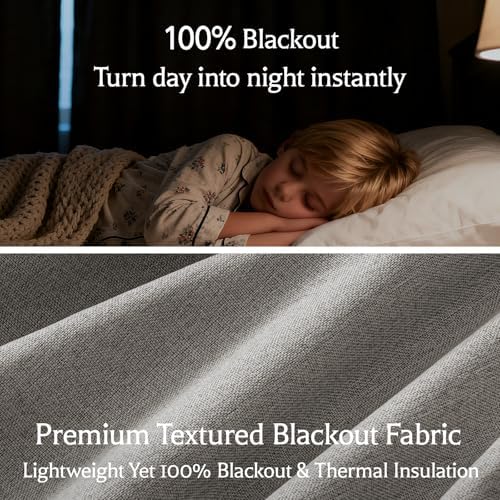 Pinch Pleated Full Blackout Curtains for Bedroom & Living Room, Linen