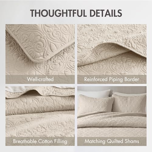 Madison Park Luxurious Cotton Damask Quilt Set, 3PC King/Cal King Bed
