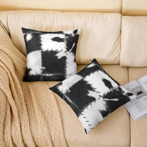(Not Real) Cow Fur Throw Pillow Covers 24x24 Set of 2, Patchwork