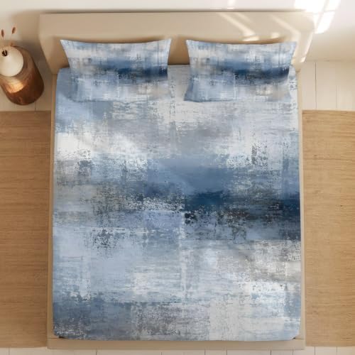 Blue Gray Graffiti Texture 3 Piece Fitted Sheets Twin XL Size Fit