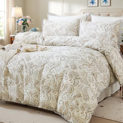 100% Cotton Duvet Cover Queen Size- 3 Pcs Grey Paisley Comforter