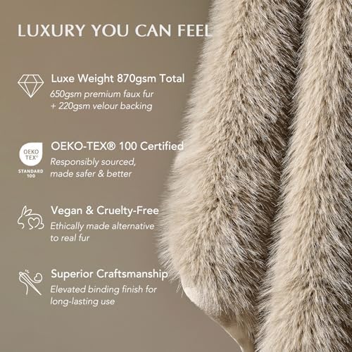 EVERGRACEHOME Luxury Faux Fur Throw Blanket, 50"x60", Natural Mink