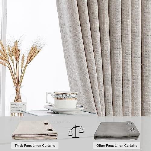 Linen Curtains 108 inch Length 2 Panels Burlap Textured 52x108 Beige