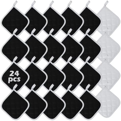 24 Pcs Pot Holders Bulk for Kitchen Heat Resistant, 7 x 7 Inch Cotton