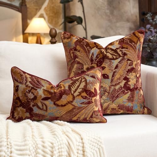 Alerfa Red Neutral Floral Pillow Cover 18 x 18 Inch, Vintage Cut