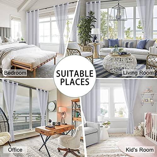 Hiasan Grey Sheer Curtains with Tiebacks, W42 x L63, 2 Panels