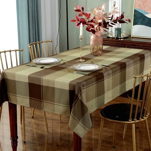 Honellaty Checkered Rectangle Tablecloth 52" x 70"inch Taupe