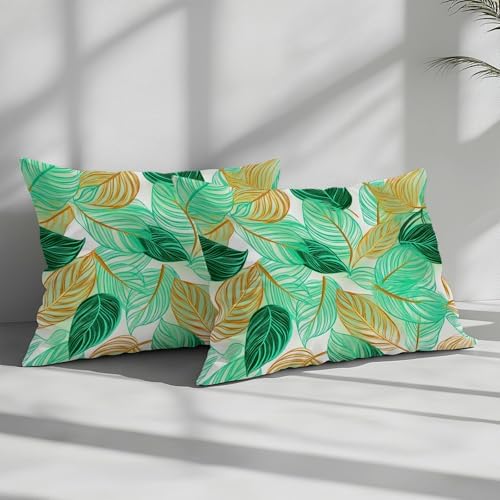 King Duvet Cover Reversible Design, Tropical Leaves Lines Soft Bedding