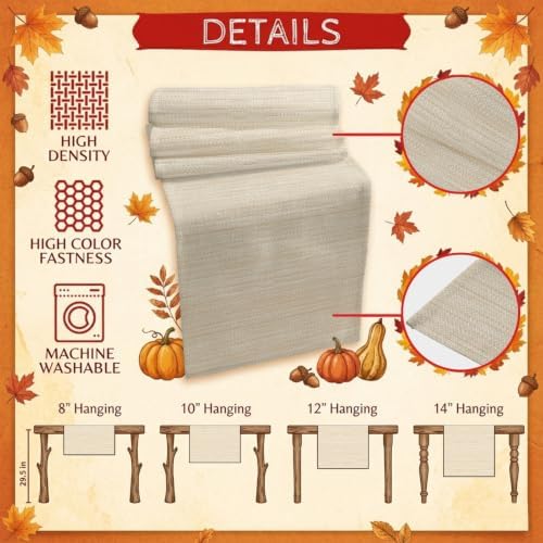 Modern Boho Table Runner 108 Inches Long, Solid Color Linen Texture