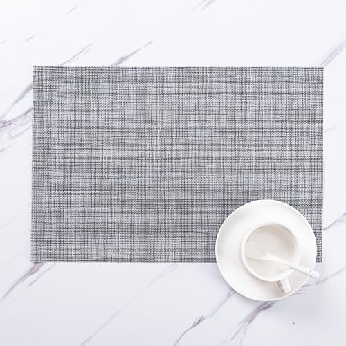 Zupro Gray Placemats Set of 4 Woven PVC 18"x12" for Indoor Outdoor