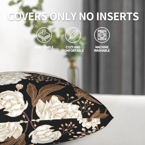 Black and Gold Flower Pillow Covers 20x20 Inch Set of 2 Vintage Floral