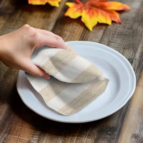 Vintage Linen Kitchen Towels Set of 3, 18x26 Inch, Striped Beige Theme