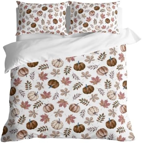 Vintage Pumpkins Fall Duvet Cover Set 3 Pieces with Zipper Closure