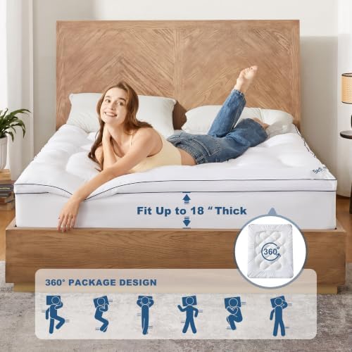 BEDLORE Queen Mattress Topper, Thick Pillow Top Bed Cover Soft