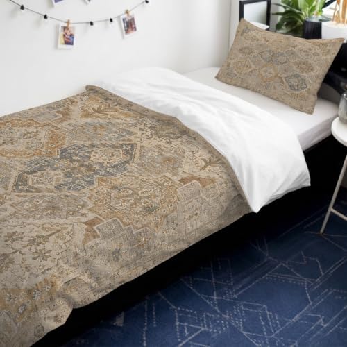 Beige Grey Boho Duvet Cover Queen Size,Quilt Cover 90"x90" with Zipper