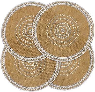 Round Placemats Set of 4, Dining Winter Modern Dinner Braided Beige