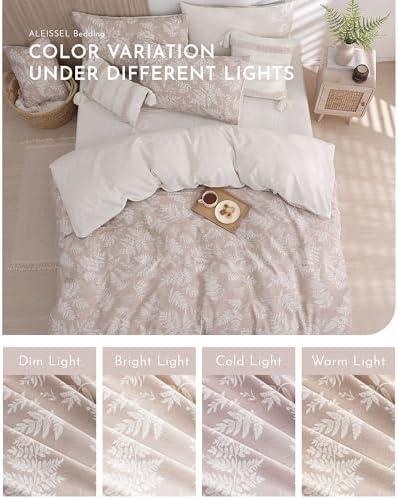 ALEISSEL 100% Natural Cotton 3pcs Queen Duvet Cover Sets - Blush Beige