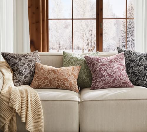 Floral Jacquard Throw Pillow Covers Set of 2, Background/Chocolate