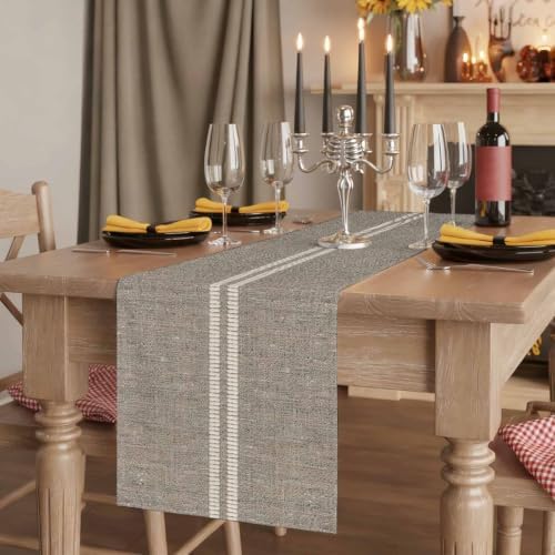 Cream Grain Line Table Runner 13 x 120 Inch Soft Taupe Woven Canvas