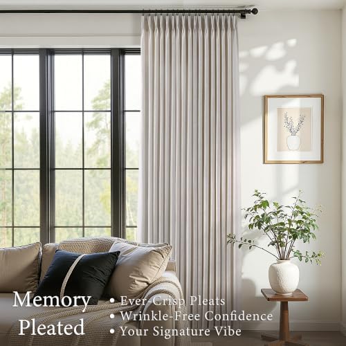 Taupe Linen Pinch Pleated Curtains 96 Inch Length 2 Panels Semi Sheer