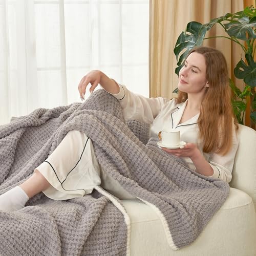 Snuggle Sac Grey Waffle Throw Blanket for Couch Bed Sofa 60x80 inches