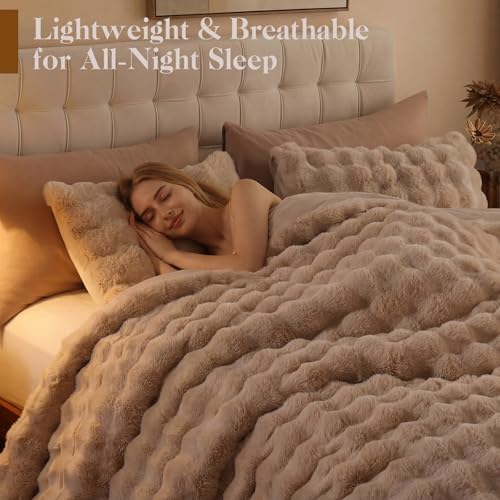 YIKUSH King Faux Fur Soft Comforter Set, Fluffy Linen Rabbit Fur