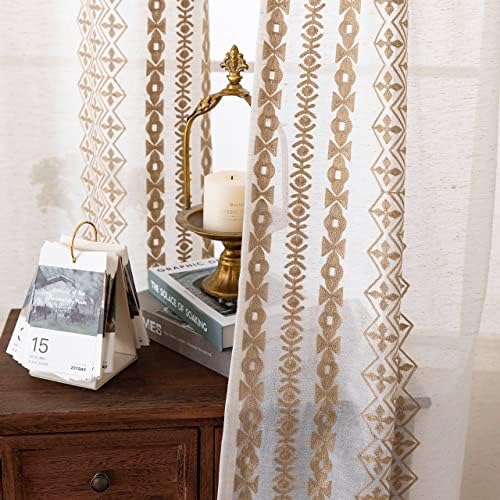 Boho Curtains for Living Room Bedroom Cream Sheer Curtains 84 Inches