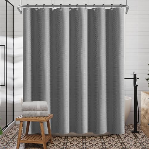 Gray Waffle Shower Curtain, Waterproof Shower Curtain Set for Hotel